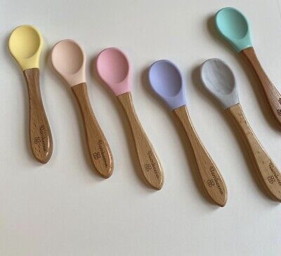 Bamboo Baby Feeding Spoons With Silicone Tips For Toddlers (Multi Colours) • 3£