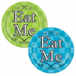 8 X "EAT ME" PARTY PLATES (23CM) ALICE IN WONDERLAND PARTY TABLEWARE - Picture 1 of 1