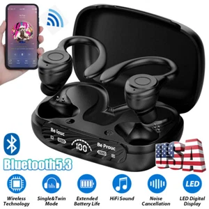 Wireless Bluetooth 5.3 Headset TWS Earphones Earbuds Stereo Headphones Ear Hook - Picture 1 of 12