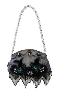 Vintage Y2k LOLLIPOPS PARIS ATELIER Fransen Feder Blumen Satin Abendtasche - Bild 1 von 5