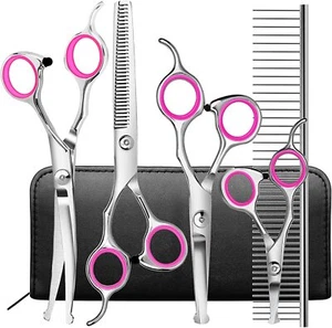 6PC 7" Professional Pet Dog Grooming Scissors Set Straight Curved Thinning Shear - Picture 1 of 12