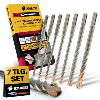 AMBOSS WERKZEUGE SDS Plus Hammerbohrer Set 7tlg. 4X Schneiden PGM Ø 5-12mm x 160mm - AMBOSS