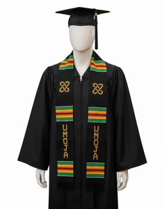 UMOJA Unity Kente Stole, Black with Gold and Green African Graduation Sash - Picture 1 of 3