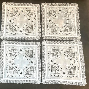 Vintage Italian Embroidered Bobbin/Needle White Lace Tray Mats 4 - Picture 1 of 6