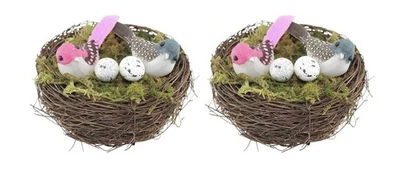 Juego de 2, Nido Artificial Pájaros Rosa Bronceado Huevos Decorativos Artesanal Fotografía NUEVO Foto 1 de 4