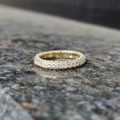 3 Ct Round Cut Natural Diamond Eternity Wedding Band 14K Yellow Gold Size 6 7 8 - Image 1 of 4