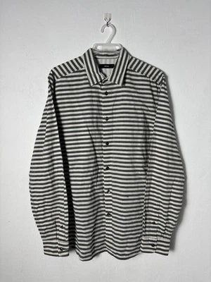 Diesel Black White Striped Long Sleeve Shirt L Prison Stripe Orange Stitch Rare - Image 1 of 4