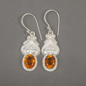 Oval Natural Citrine November Birthstone Sister Earrings Jewelry Sterling Silver - Picture 1 of 9