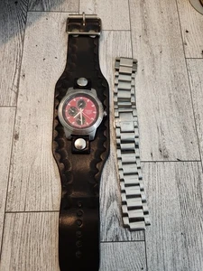 Working CASIO EDIFICE Chronograph EF-506 Red Face Leather Band  - Picture 1 of 12