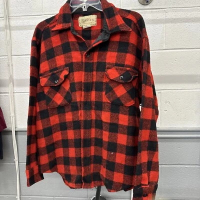 Vintage Melton Wool Jacket 1960s Men’s XL Red Buffalo Check - Image 1 of 4