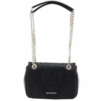 Bolso de mano Love Moschino para mujer acolchado y bordado negro con solapa Foto 1 de 4