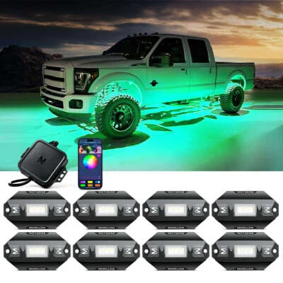 Kit de luces de roca LED RGBW 8 cápsulas - Kits de neón brillante debajo de la carrocería para camión ATV RZR 4X4 Foto 1 de 4