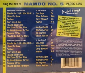 1455 MAMBO NO 5 POCKET SONGS KARAOKE CDG LOT MI - Picture 1 of 1