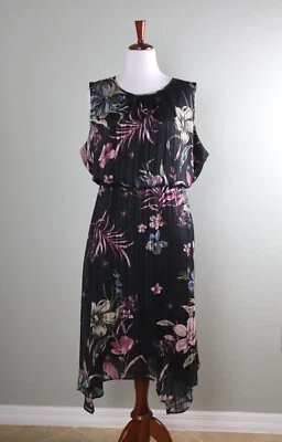 LANE BRYANT $89 Floral Metallic Sparkle Midi Sleeveless Blouson Dress Size 24 - Image 1 of 4