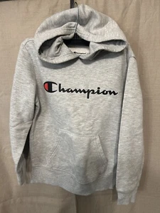 Champion Hoodie Boys Size 8 Gray Pullover Hooded Sweatshirt Sweater Youth Medium - Picture 1 of 7
