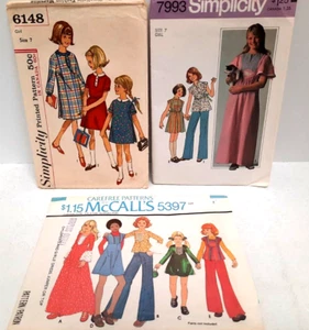 Lot of 3 Vintage 1960 & 70 s Girls Sewing Patterns Size 7 Dresses Tops Pants - Picture 1 of 5