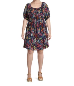 Terra & Sky Puff Sleeve Floral Dress women’s 1x 16w-18w - Picture 1 of 5