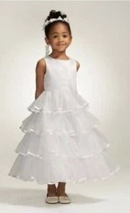 David's Bridal White Layered Frock Organza Tiered Dress size 5T - Picture 1 of 10