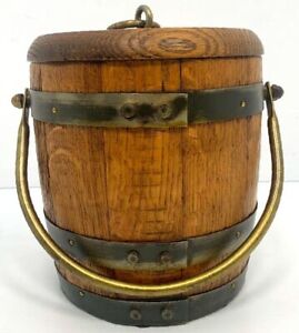 Wooden Barrel Ice Bucket Wine Bottle Cooler Mid-Century Modern Brown 10"