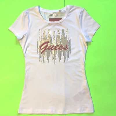 Nueva Camiseta GUESS Los Angeles Mujer Manga Corta Talla PEQUEÑA Blanca con Rojo, Plateada Foto 1 de 4