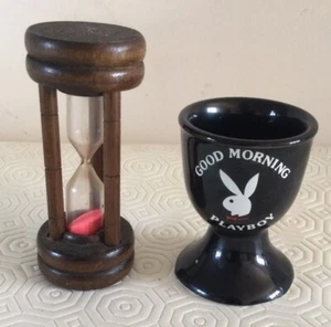 VINTAGE 1980’s PLAYBOY EGG CUP With Vintage Wooden Timer FREE POSTAGE - Picture 1 of 4