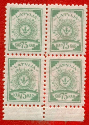 LATVIA LETTLAND BLOCK OF 4 STAMPS 75 Kop Sc. 24 1919 MNH 112 - Image 1 of 2