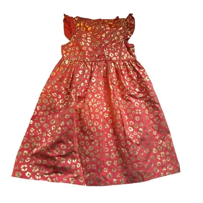 Vestido Penelope Mack Niñas Estampado Animal Talla 6 Coral Dorado Algodón Volantes Manga Boho Foto 1 de 4
