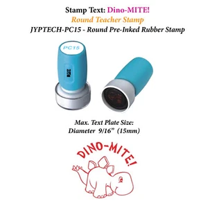 Dino-MITE! -Round Teacher Stamp JYP PC15 Pre-Inked Rubber Stamp (Red Ink) - Picture 1 of 2