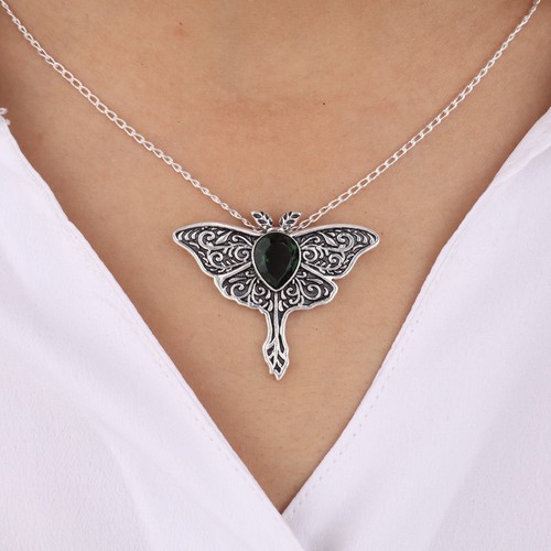 VETEMENTS Ciondolo boho gioiello argento sterling 925 pietra preziosa tormalina verde regalo 1 2"