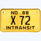 1988 United States North Dakota INTRANSIT Special License Plate X 72