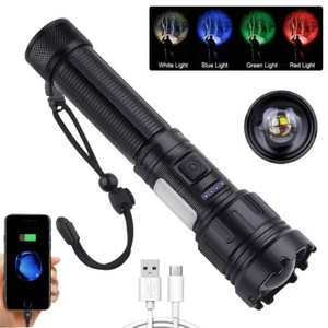 4 in 1 Tactical COB LED Flashlight USB Rechargeable Hunting Camping Zoom Torch - Picture 1 of 10