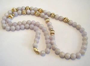 Vintage 27" Necklace Chinese Genuine Lavender Jadeite Jade & Large 14K Gold Bead - Picture 1 of 7