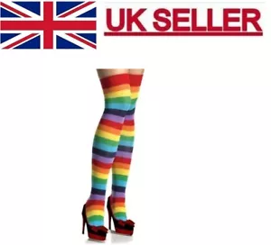 Ladies Over The Knee Multi-Coloured Rainbow Style Stripy Stripey Socks. - Picture 1 of 3
