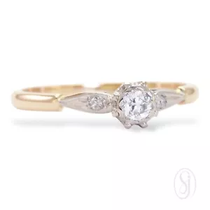 EARLY BRILLIANCE 1940s 18K Yellow & White Gold Early Brilliant Cut Diamond Ring - Picture 1 of 9