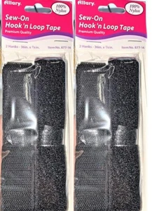 LOT OF 2 Allary Stick-On No Sew Hook & Loop Fasteners, BLACK 2 Hanks 36" x 7/8", - Picture 1 of 2
