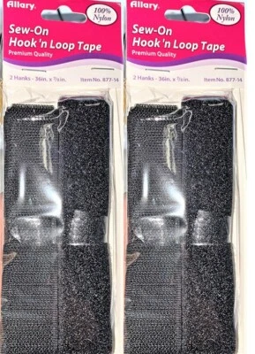 LOT OF 2 Allary Stick-On No Sew Hook & Loop Fasteners, BLACK 2 Hanks 36" x 7/8", - Image 1 of 2