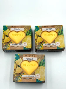3x Beloved Vegan Bar Soap Pineapple Papaya Bundle Love Beauty Planet NEW - Picture 1 of 6