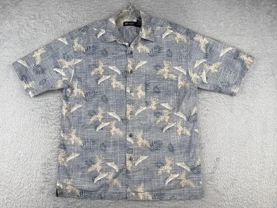 Camisa Gloria Desteñida Hombres Mediana Azul Floral Marlín Pez 100% Algodón Bolsillo Hawaiano Foto 1 de 4