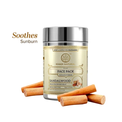 Упаковка для лица из натурального сандалового дерева Khadi для проблем с жирной кожей и акне (50 г) - Изображение 1 из 3