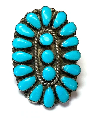 Anillo banda martillada con racimo turquesa plástico níquel plata 47 mm tamaño 10 Foto 1 de 3