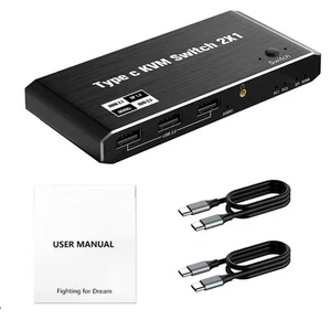 2x1 8K USB C KVM Switch 3.5mm 100W PD Charge Type C KVM Switch Share Accessories - Picture 1 of 14