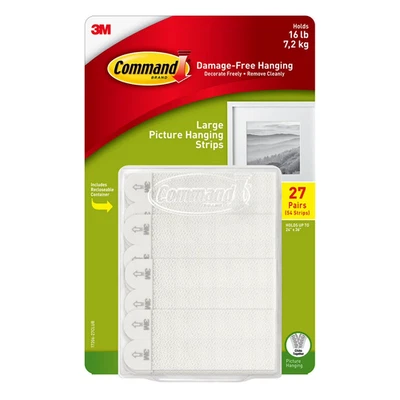 Command Large Picture Hanging Strips White – 27 Pairs Damage-Free Wall Mounting - Image 1 of 4