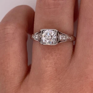 1 CT Round Cut Simulated Diamond Vintage Style Art Deco Wedding 925 Silver Ring - Picture 1 of 5