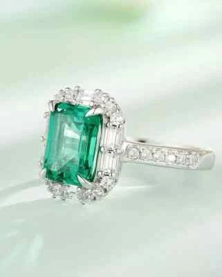 Anillo de compromiso de diamantes esmeralda natural talla esmeralda de 3,34 quilates platino 950 talla 7 8 Foto 1 de 4