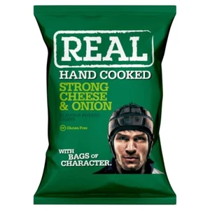 REAL HANDCOOKED CRISPS STRONG CHEESE & ONION 24 X 35g FULL SEALED BOX - Picture 1 of 2