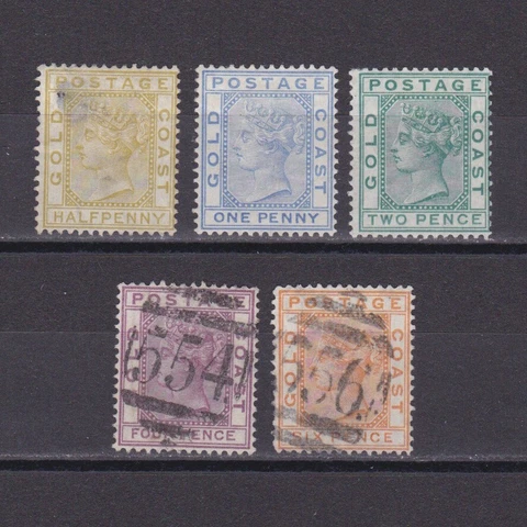 GOLD COAST 1876, SG# 4-8, CV £310, Wmk Crown CC, Perf 14, MH/Used Cover