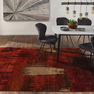 Abstract Hand Knotted 100% Wool Modern Tibetan Oriental Area Rug Rust 4' x 5'10" - Picture 1 of 7