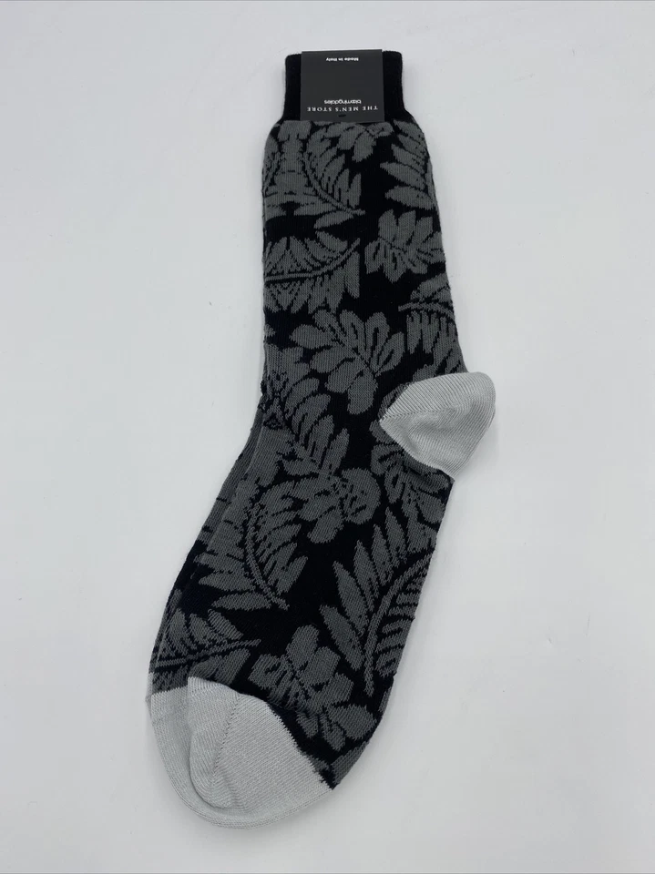 Bloomingdale's Men Cotton Tonal Tropical Leaf Crew Socks Black Size 7-12