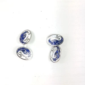 Oval Cufflinks With Eagle And Lily - Enamelled 1930s - Picture 1 of 4