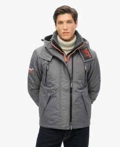 Superdry Jacket Coat Hooded Mountain SD Windcheater Jacket Zip Pockets Grey - Picture 1 of 7